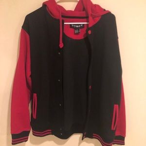Koman Black And Red Hoodie Snap Up Jacket